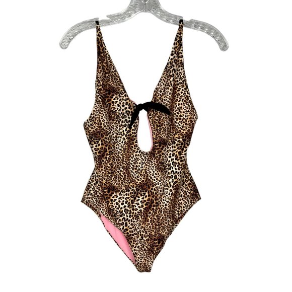 Bingo Surf Women's One Piece Swimsuit Leopard Animal Print Tie Front size Small - Picture 1 of 12